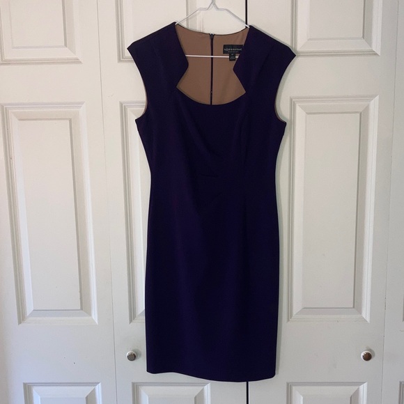 Connected Apparel women 4 dress dark purple notched neckline cap sleeves sheath - Picture 1 of 8